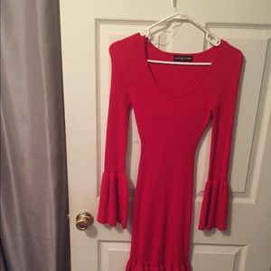 Red sweater dress with bell sleeves